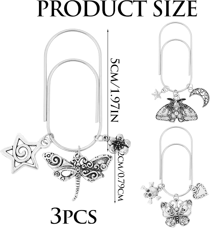 Paperclip Metal Planner Bookmark - 3 PCs Gothic Moth Gifts