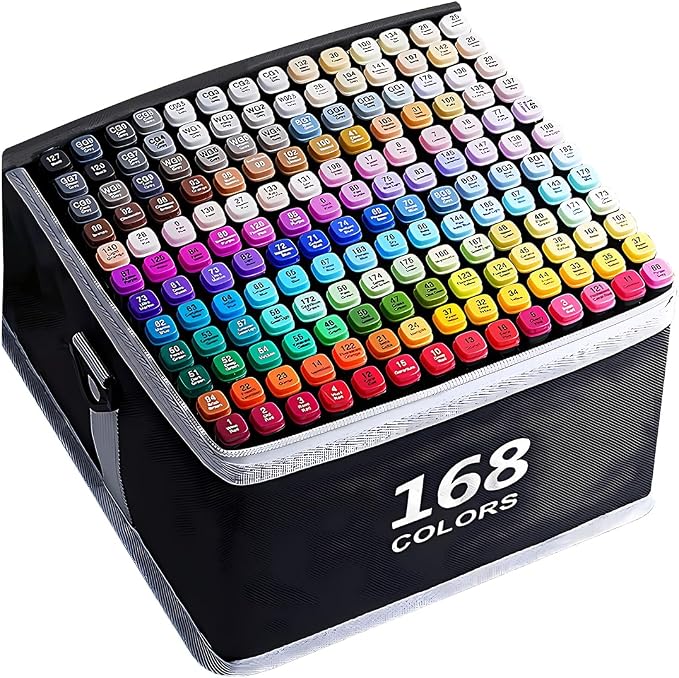 Alcohol Markers 168 Colors with Base Dual Tip Art Drawing Markers for Kids Students and Adults Comics Sketching Illustration - Refillable
