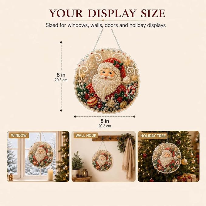 Christmas Pearl Diamond Painting Kit, DIY Diamond and Pearl Art Painting, 3D Mixed-Sized Pearl Beads Craft, Acrylic Round Board with Lace Edge, Pre-Assembled Metal Chain