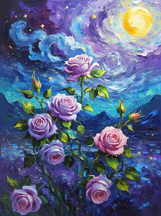 ZRIZQ Flowers Paint by Numbers Kit for Adults Beginner,Purple Rose,16x20