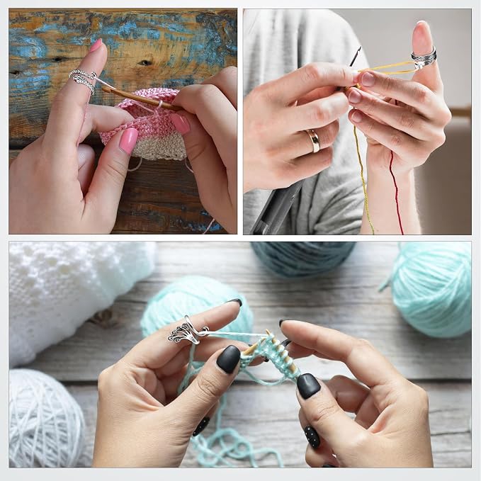 6Pcs Knitting Crochet Tension Ring for Fingers with Box | Metal Open Crochet Ring, Adjusts for Finger Tension, Speeds Up Braided Knitting Work, Ideal Gifts for Mom Grandma Crocheters