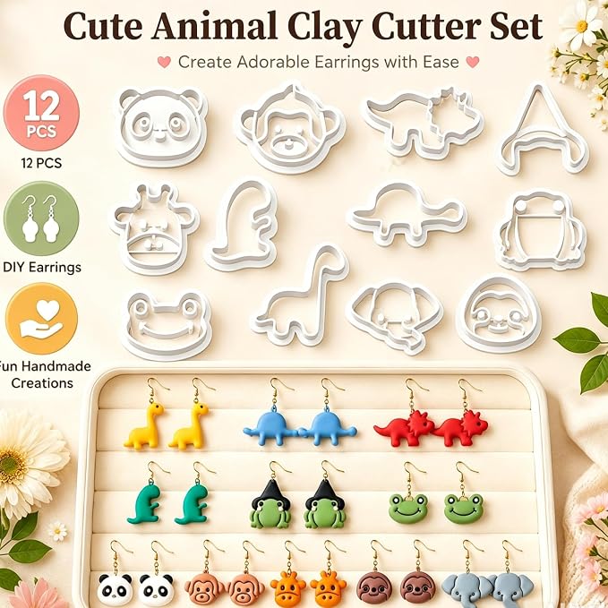 12pcs Jungle Dino Animal Clay Cutters