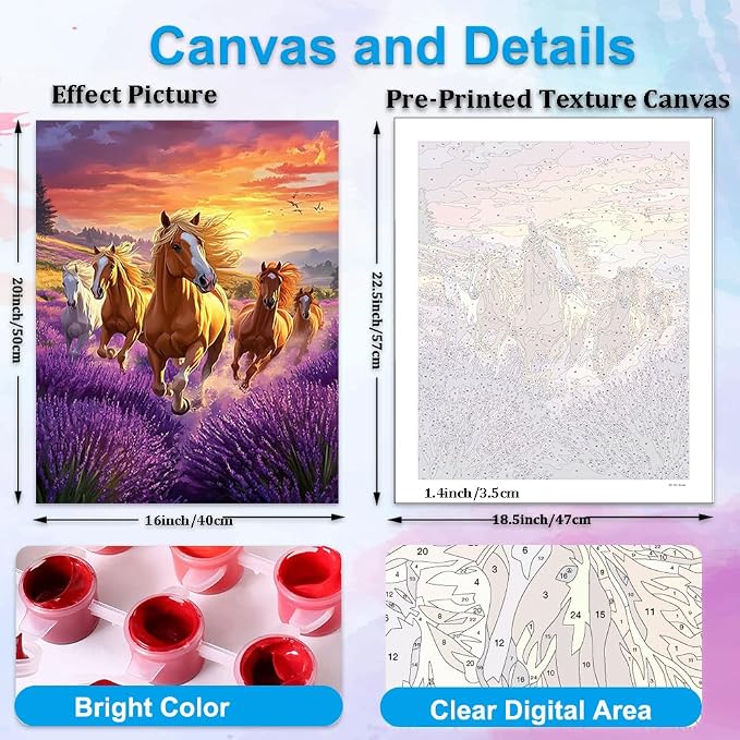Artunion Running Horse Paint by Numbers Kit for Adults,Horse Animal Paint by Number Kits, DIY Oil Painting Paint by Number Kits on Canvas Arts Craft for Home Wall Decor 16x20 Inch