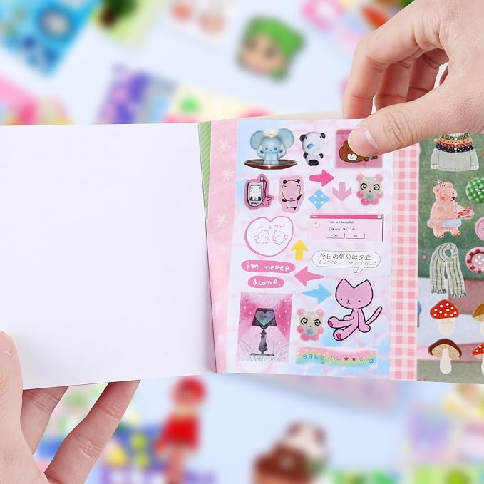 Tmtains 30 Sheets Kawaii Japanese Sticker Book Manga Books Style Writable Note Sticker Glitter Sand Aesthetic Japanese Korean Stickers Book for Adults Scrapbooking Notebook Supplies (Wonderful Ideas)