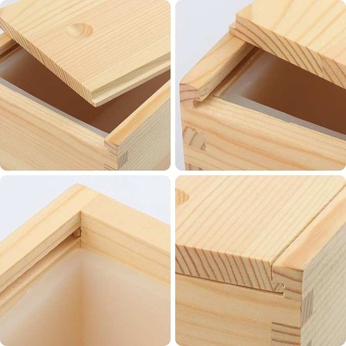 130 oz White Soap molds for Soap Making Large Size, Soap Loaf Wood Box Kit, Soap Bar Wood Box for DIY Supplies, Soap Molld with pull-out Lid(1 wooden box+1 wooden cover+1 silicone soap molld)