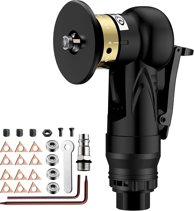 AMTOVL Pneumatic Chamfering Tool - Mini Air Chamfer Tool with 6 C-Angle & 6 R-Angle Blades, 45° 30000 RPM Chamfering Tool for Metal and Wood with 1/4" Air Inlet