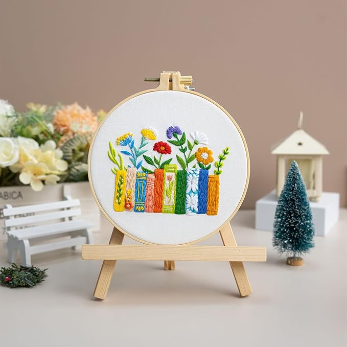 Louise Maelys Floral Books Embroidery Kit for Beginners DIY Needlework | Decorate Reading Spaces with Cross Stitch Kits. Complete Needlepoint Kit for Adults to Enjoy Creative Crafts and Gifts