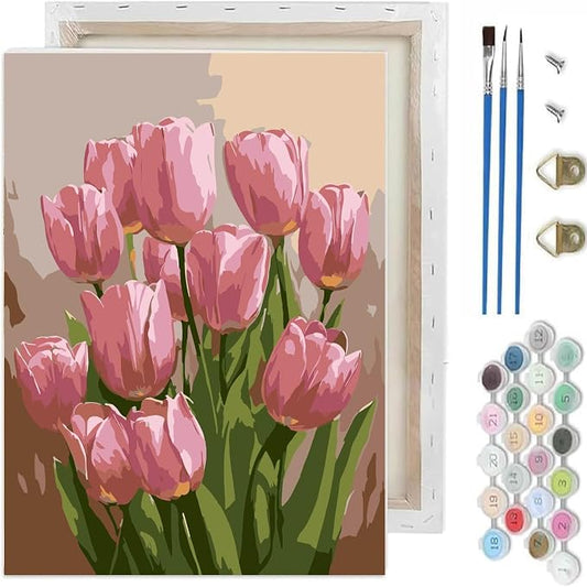 Paint by Numbers Kit for Adults,Tulip DIY Paint by Number With Frame | Paint by Number for Beginner,Adult Paint by Number,HD Color Canvas,DIY Tool Kits,Stress Relief Craft,Great Gift,10X12 inch