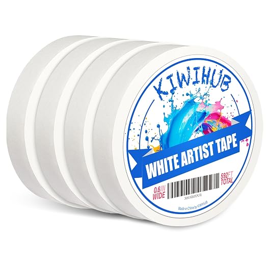 4 Packs Artist Tape for Watercolor Paper - 0.6IN Wide 592FT Long | White Masking Artists Tape for Drafting, Art Painting and All Paper Media - Acid Free