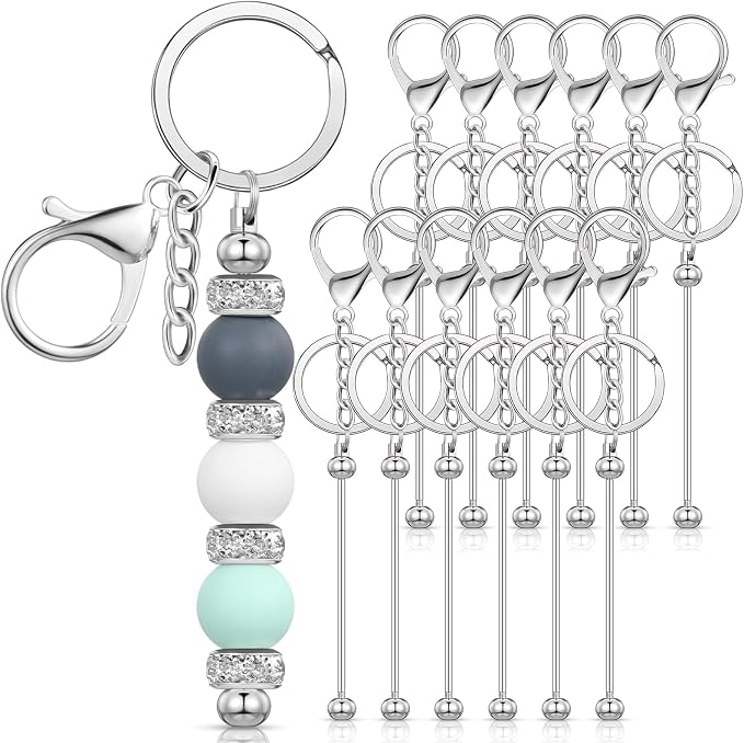 Tondiamo 12 Pcs Beadable Keychains Bars Bulk Blank Beaded Metal Keychain for Craft DIY Gift