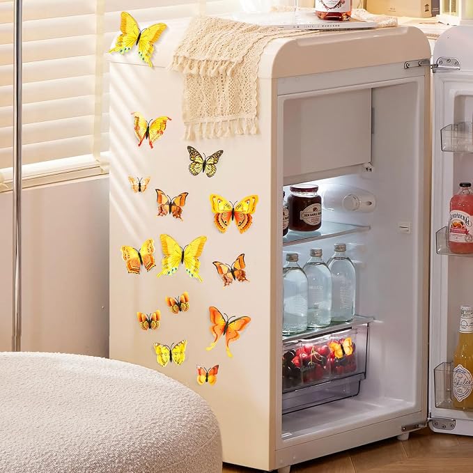 SAOROPEB 3D Butterfly Wall Decor, 48 Pcs Yellow Butterfly Decorations