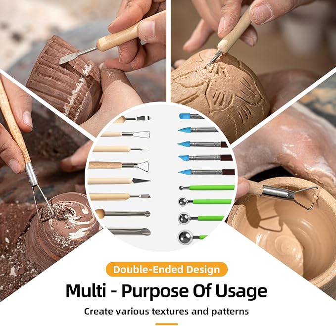 Mepubby 38 Pcs Pottery Tools & Air Dry Clay Tools Kit – Modeling Tools Set for Carving, Shaping, Molding & Crafting – Ideal for Polymer Clay, Ceramic, Air Dry Clay – for Beginners, Hobbyists, Artists