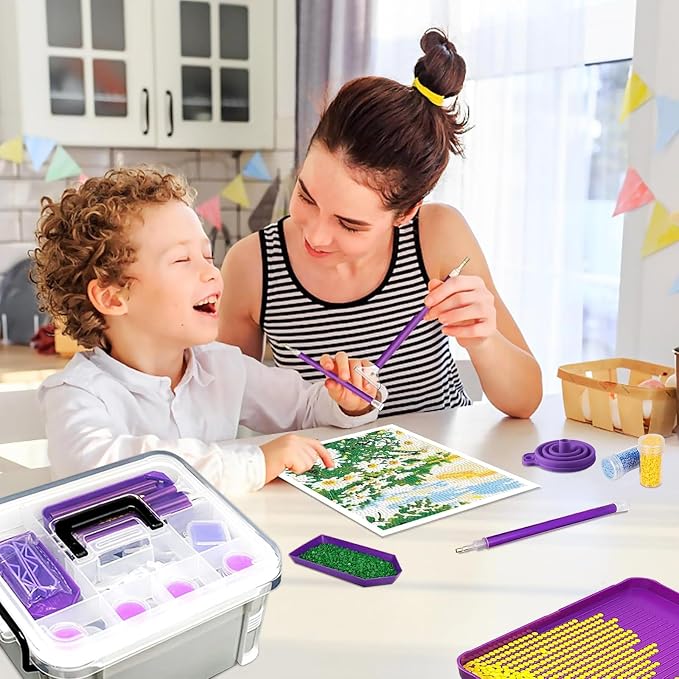CXJINZE 111 Pcs Diamond Painting Tools Accessories Storage Kit, Purple