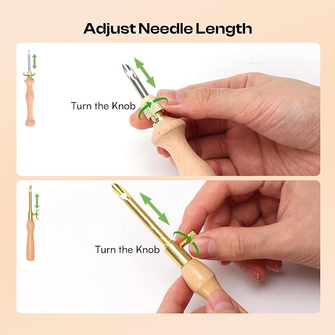 Pllieay 36PCS Punch Needle Kit for DIY Embroidery - Punch Needle with Finger Cots, Wooden Handles, Storage Bag, Ideal for Punch Needle Kits Adults Beginner