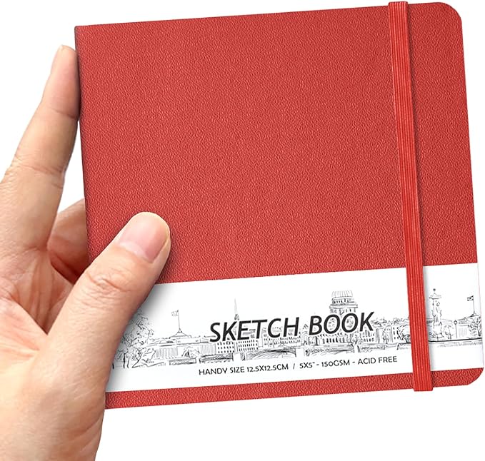5" x 5" Hardcover Sketch Book,58 Sheets Small Mixed Media Pocket Sketch Pad