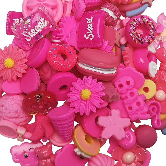 Chenkou Craft 50pcs Lots Mix Assorted Fuschia Craft DIY Flatbacks Resin Flat Back Buttons Scrapbooking (Fuschia)