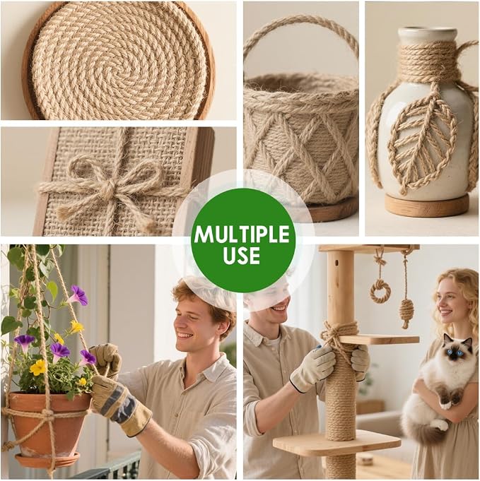 Jute Twine 3MM x 350FT Jute Rope for Crafts Gardening Garden Plant Gift Wrapping Art Decoration Packing Material Christmas Twine Bulk Heavy-Duty (Brown 3mm* 350ft)