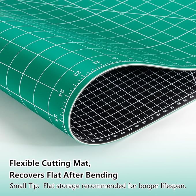 Ecraft 23"x47" Large Self Healing Non-Slip Cutting Mat, Double Sided 5-Ply Black Green Mat for Quilting, Sewing, Fabric, Crafts and Scrapbooking