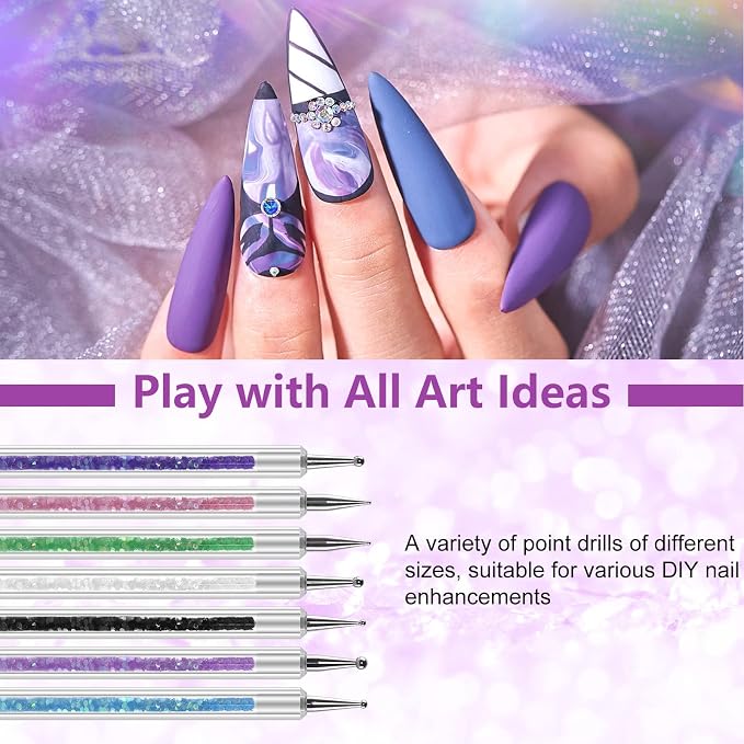 Artdone 9PC Nail Art Brushes Set double-ended, Liner Brush, Dotting Pen, Gel Polish Painting Tools For Nail Art Design