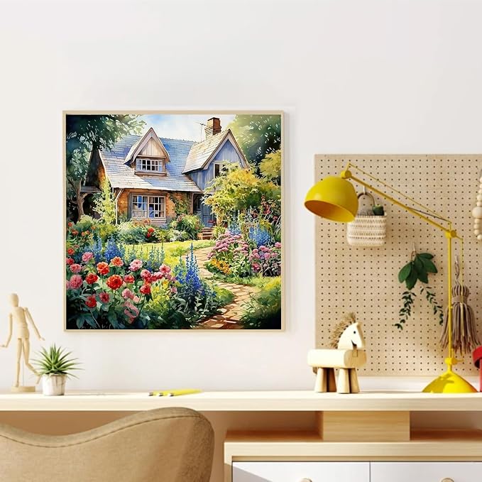YarnWhimsy House Paint by Numbers for Adults, Paint by Number 16x16 inch | Landscape Paint by Numbers Kit for Adults, Scenery Acrylic Painting by Numbers for Gift Home Wall Decor (without Frame)