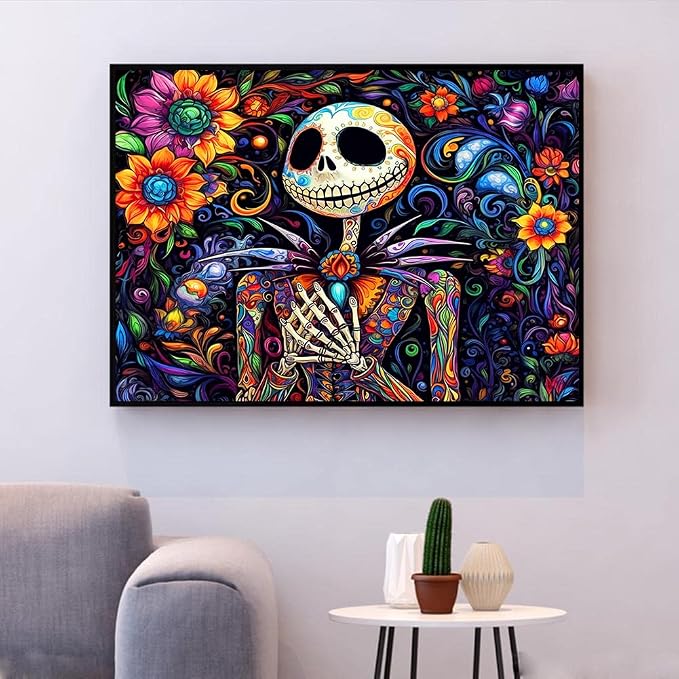 Meothan Diamond Art Kits for Adults Halloween Diamond Painting Kit 12x16in | 5D Nightmare Before Christmas Diamond Art Kit for Adult, Skullhead Jack Diamond Dots Gem Art Kits for Home Wall Decor Gifts