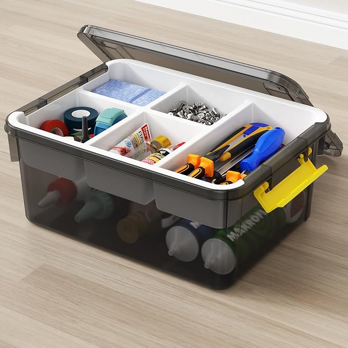 20Qt Stackable Storage Bins with Lids Trays Craft Box Organizers, 1Pack,GY