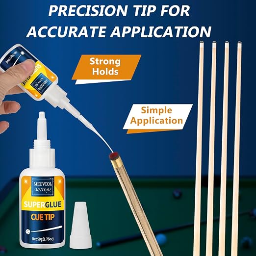 Pool Cue Tip Glue 100g, Quick Dry Billiard Cue Tip Glue for Pool Stick, Heavy Duty Super Adhesive for Snooker Cue, Pool Cue Accessories - No Tip Clamp Needed