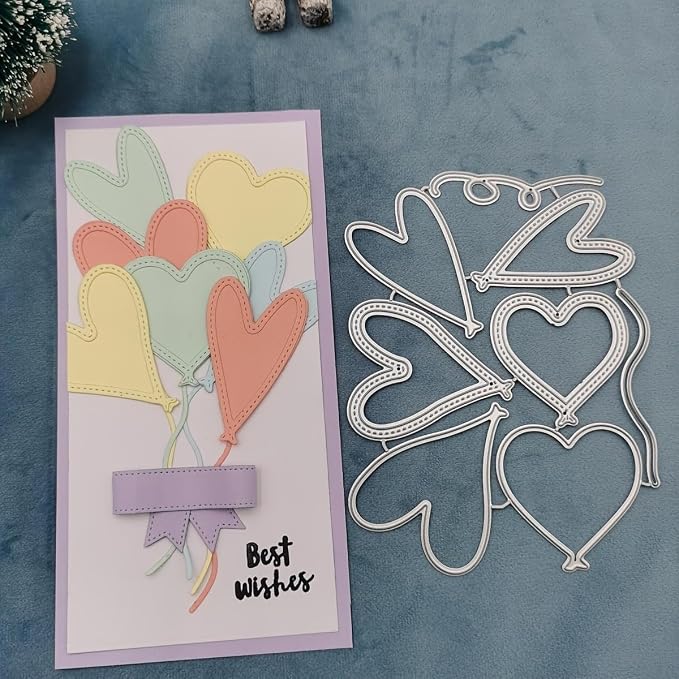 Lapoo 3D Backgrounds Frame Metal Cutting Die for Scrapbooking, New Cutting Dies DIY Album Card Making Decor Paper Craft Metal Die Cuts Party Wedding Decorations (Birthday Love Balloons 5.3 x 3.9 in)