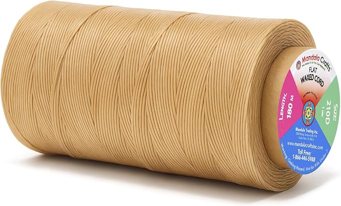 Mandala Crafts 210D 1mm Natural Flat Waxed Thread for Leather Sewing