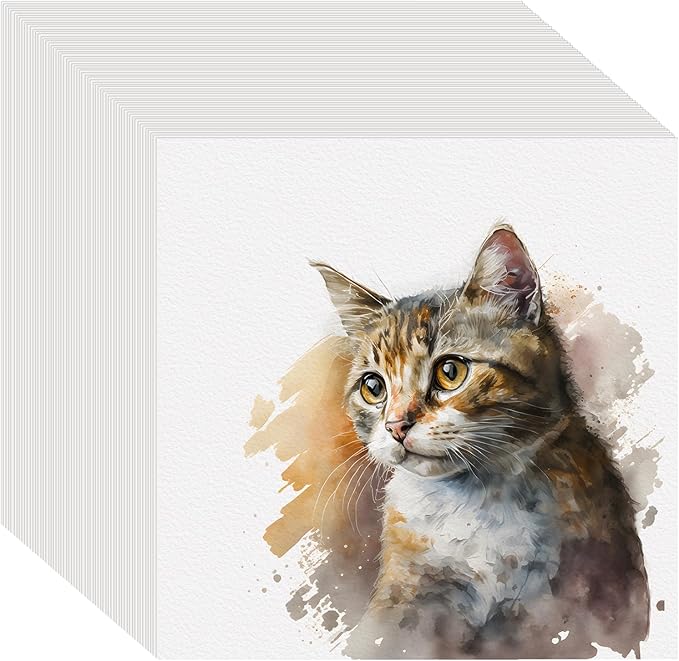 50PCS 6x6 Watercolor Paper Bulk, 140lb/300g Cold Press Thick Water Color Paper Pad for Child Adult, White Art Paper for Drawing Painting Markers Gouache, Textured Cotton Paper Sheets