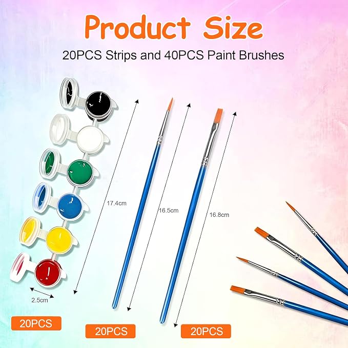 20 Pack Mini Acrylic Paint Set,6 Colors Acrylic Paints Strips for Adults Craft Paint, 160 PCS Painting Kit Container Strips Storage, Perfect for Home Birthday Classroom Party Favors (20, 6 Color, 3 ml)