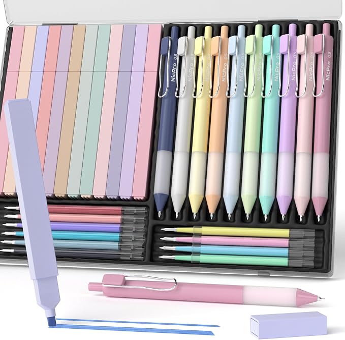 Nicpro Aesthetic Highlighters and Gel Pen set with Case, 33PCS