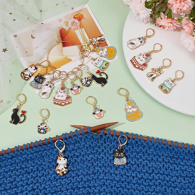 SUNNYCLUE 1 Box 20Pcs 10 Style Locking Stitch Marker Cute Stitch Markers Cat Pet Animal Leverback Knitting Charms Knitting Tools for Weaving Sewing Needleworks Women Adults DIY Crafts