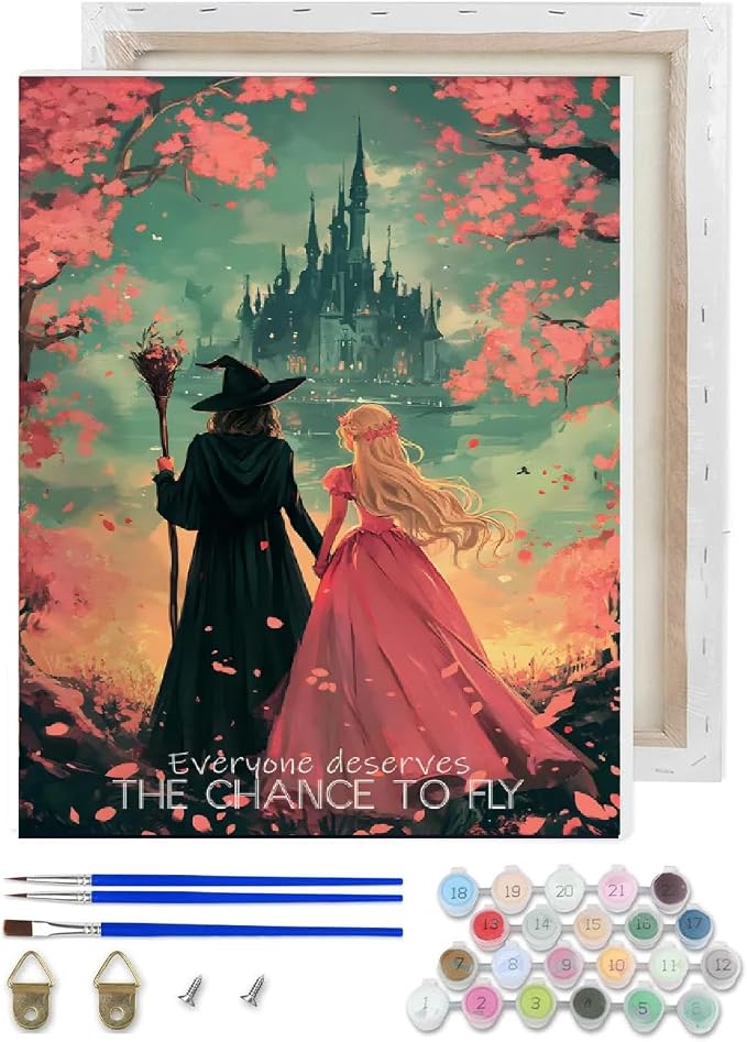 Witch Princess Paint by Numbers Kit for Adults Beginner with Framed | Easy Adult Paint by Number Kits on Canvas DIY Painting for Beginners Art by Numbers for Home Wall Decor 10x12 Inch
