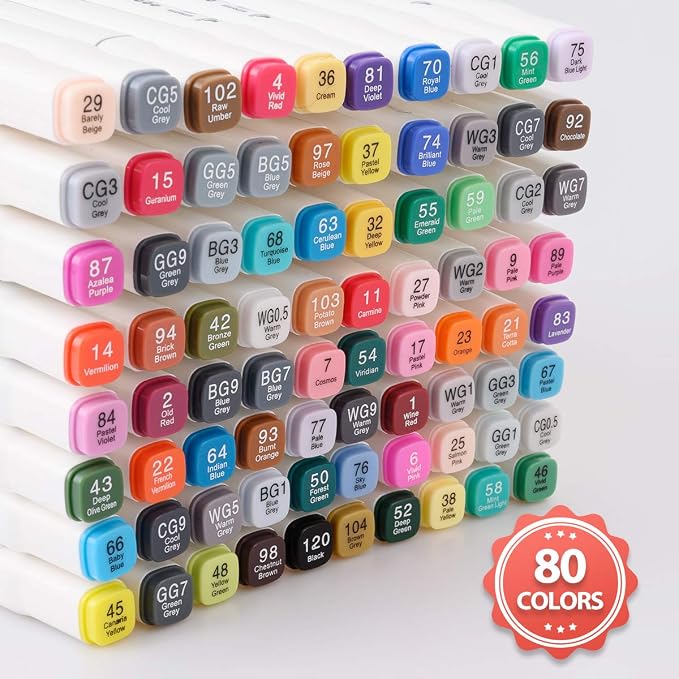 Dabo&Shobo 80 Colors Alcohol Markers, Dawing Marker, Dual Tip, Fine & Chisel Coloring Marker For Adult Coloring And Sketching