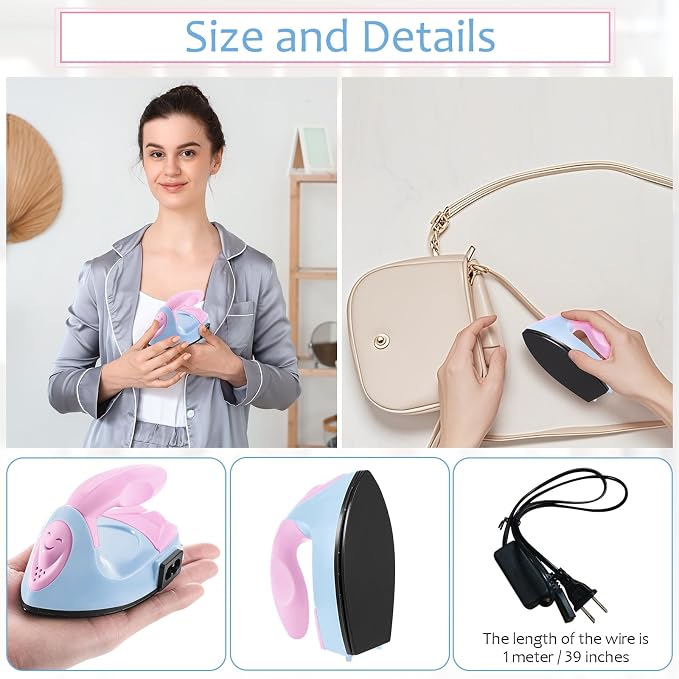 Honoson Mini Craft Iron with Charging Base Tiny,Light Pink, Light Blue
