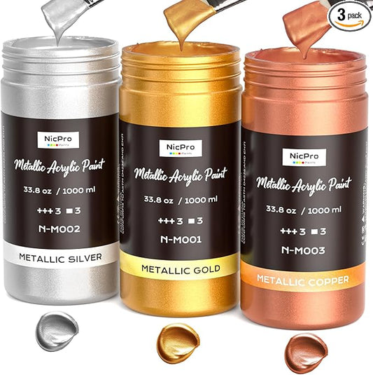 Nicpro Acrylic Paint Set Metallic,101.4oz/3000ml Gold Leaf Paint