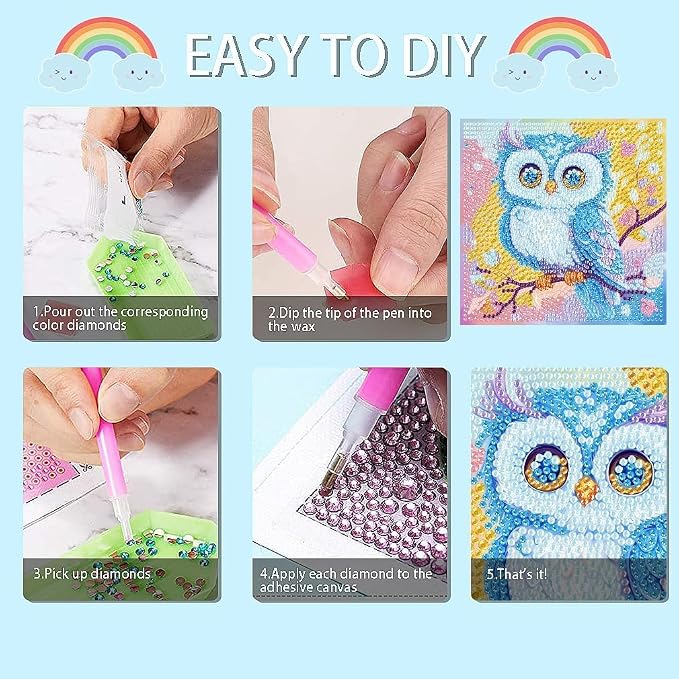 VividMeng 6 Pack Diamond Painting Kits for Kids Beginners,Full Drill Cute Animals Diamond Art Kits,Diamond Art Arts and Crafts for Kids Ages 4-8-12,Home Wall Decor 6x6 Inch