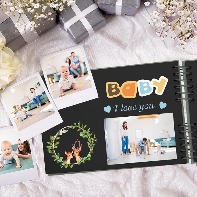EVNEED 11.5 x 8.5 Inch Scrapbook Photo Album,Wedding Guest Book Anniversary Memory Scrapbooking,Wedding Photo Album with DIY Accessories Kit for Craft Paper DIY,80 Pages (40 Sheets),Green