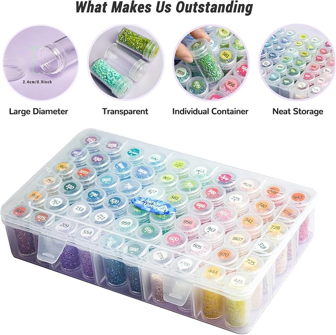 Foreveryoung 2-Pack Diamond Art Storage Containers, 120-Grid Bead Organizer | Store your diamond art beads neatly with the organizer, keeping diamonds tidy. Diamonds not included. Includes free labels.