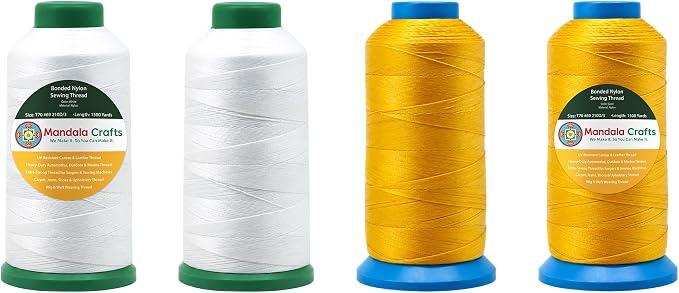Mandala Crafts Size 69 210D T70 White Gold Bonded Nylon Thread, 6000 YDs