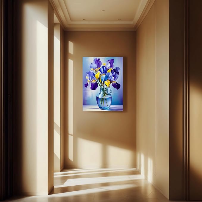 PINFFSHU Flowers Diamond Art Kits for Adults, Stunning Iris Bouquet in Glass Vase Diamond Painting Kits with Full Drill,5D Diamond Painting DIY Gem Art and Crafts for Home Wall Decor Gifts12x16 inch