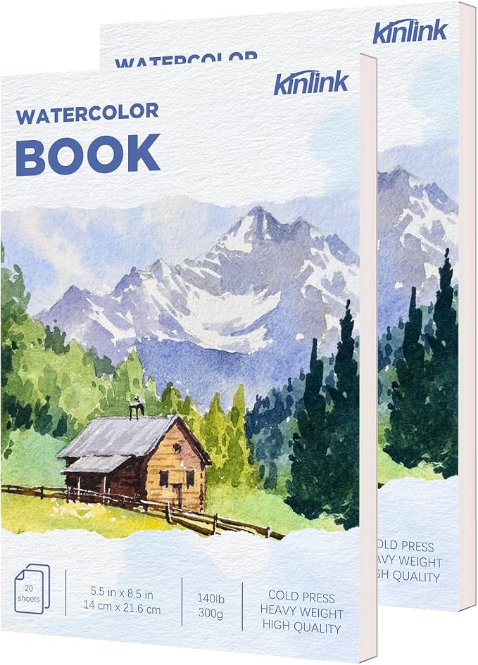 2 Pack Watercolor Paper Pad, 5.5x8.5 140lb/300g Water Color Paper, 20 Sheets Cold Press Drawing Painting Paper Sketchbook Notebook, Art Supplies for Watercolors Marker, Sketch Book for Kids Adults