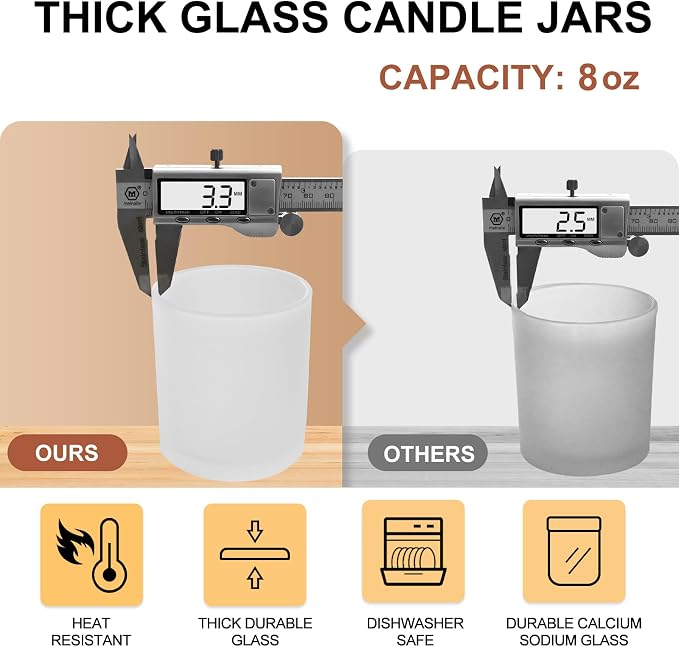 SHOWIN 8 OZ Thick Candle Jars for Making Candles 15 Pcs, White Empty Jars with Wood Lids for Candle Making, Sample Container,Frosted White