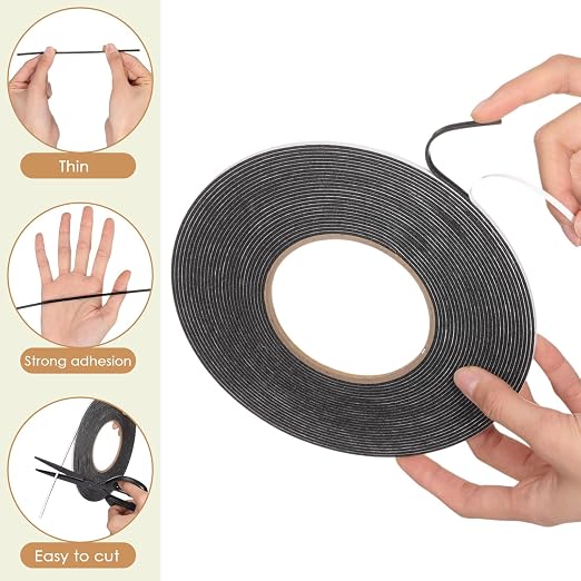 Tatuo 2 Rolls Double Sided Foam Tape for Mounting,1/8 Inch by 33 Feet,Black