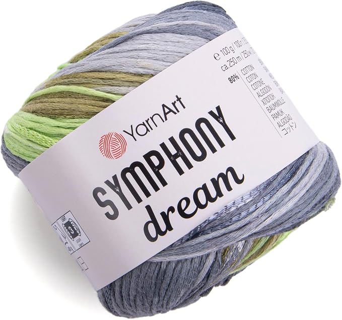 YarnArt Symphony Dream Cotton Yarn -%80 Cotton%20 Viscose Rainbow Multicolor Crochet Knitting Yarn - Suitable for All Blouses, Dresses, Shawls, Bags, Hats - 273 Yards, 3.52 Oz (1 Skein) (3112)