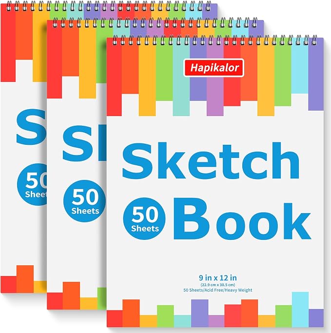 9" x 12" Journal Kit, 3-Pack 50 Sheets Spiral Bound Diary, Art Sketch Book | School Supplies Notebook for Kids, Acid Free Diary Journal for Painting Writing Sketching, Sketch Paper for Drawing