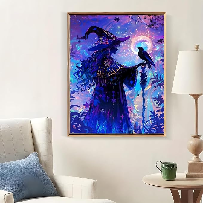 CraftBliss ArtVibe Paint by Numbers for Adults - Magic Witch DIY Acrylic Painting Kit on Canvas, Purple Night Fantasy Canvas Art for Wall Decor, Beginner Paint Kit, 16x20 Inch (No Frame)