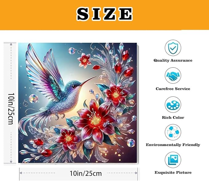 VIGEGU 2 Pack Hummingbird Paint by Numbers Kit for Adults with Framed, Flower Paint by Number DIY Adult Paint by Number Kits for Wall Decor 10x10in