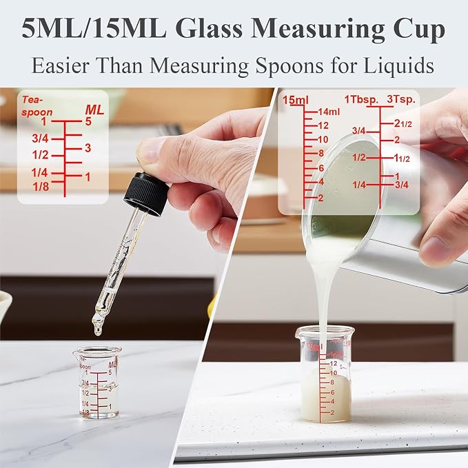 Ackers BORO3.3 Mini Borosilicate Glass Measuring Cup Set, 4-Piece, 5-60 ml